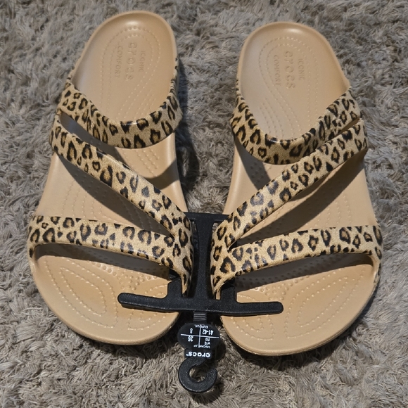 CROCS Shoes - CROCS Tan Leopard Print Sandals